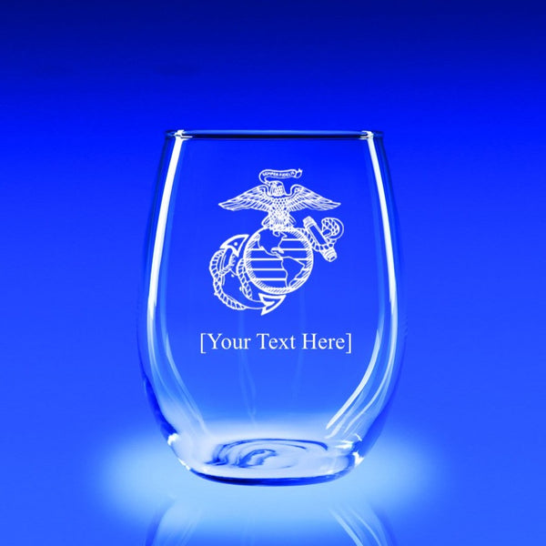 USMC Logo - 21 oz. Stemless Wine Glass Set