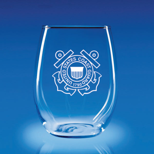 Coast Guard Logo - 21 oz. Stemless Wine Glass Set