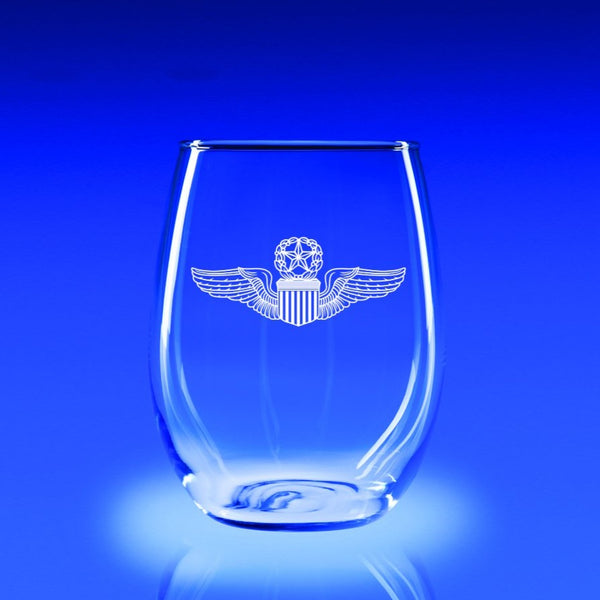 USAF Senior Pilot Wings - 21 oz. Stemless Wine Glass Set