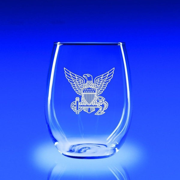 USCG Officer Hat Badge - 21 oz. Stemless Wine Glass Set